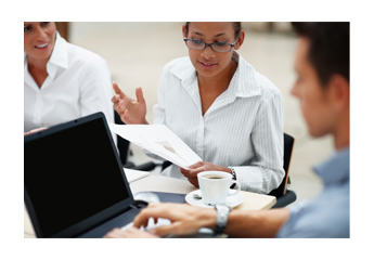 business woman with papers and laptop working