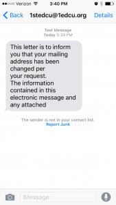 Text Message Account Change Alert