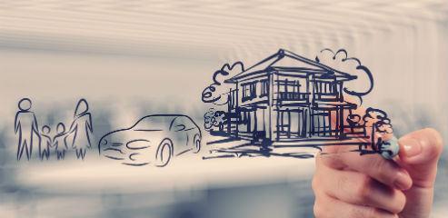 Whiteboard drawing of family, vehicle, and home- future planning
