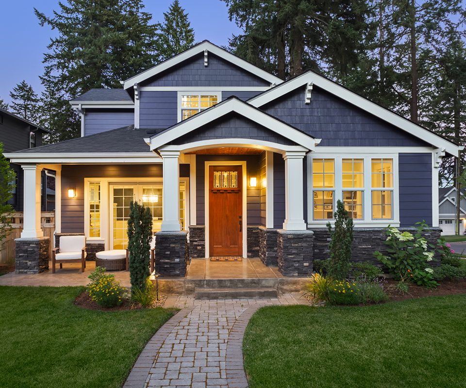 Paved walkway leading up to front of house