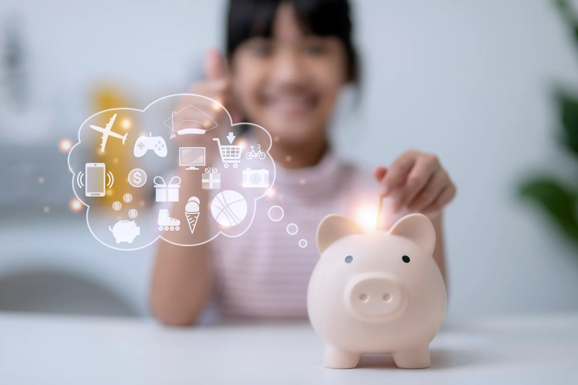 Child learning financial literacy and saving money